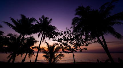 Fototapeta na wymiar Beautiful sunset at the beach in the tropics. Sky and ocean
