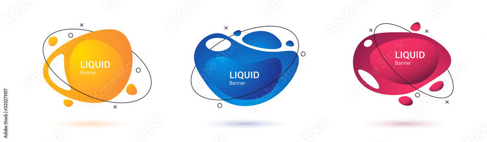 Poster set of amoeba shapes. abstract liquid elements.