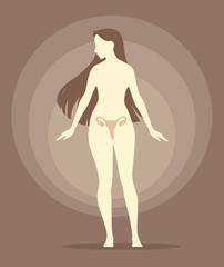 Conceptual illustration of a beautiful woman silhouette. Female anatomy of uterus and ovaries