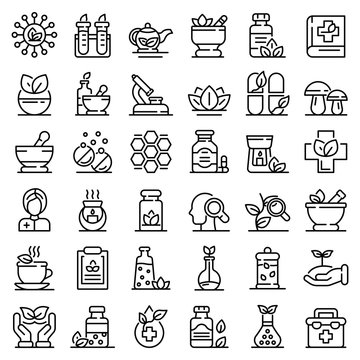 Phytotherapy icons set. Outline set of phytotherapy vector icons for web design isolated on white background