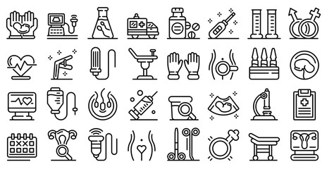 Gynecologist icons set. Outline set of gynecologist vector icons for web design isolated on white background