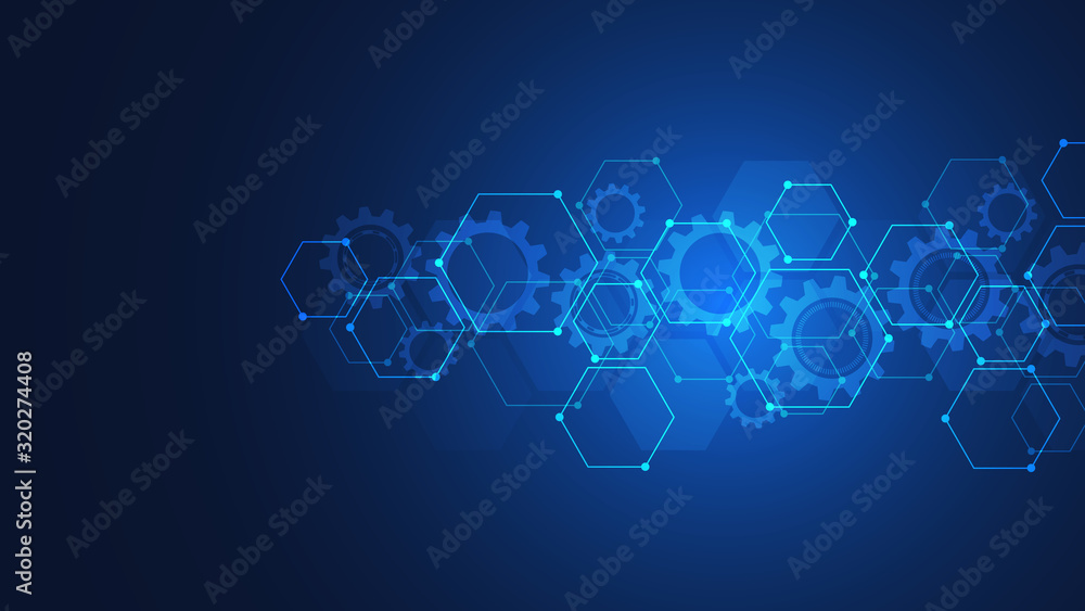 Poster cogs and gear wheel mechanisms. hi-tech digital technology and engineering. abstract technical backg