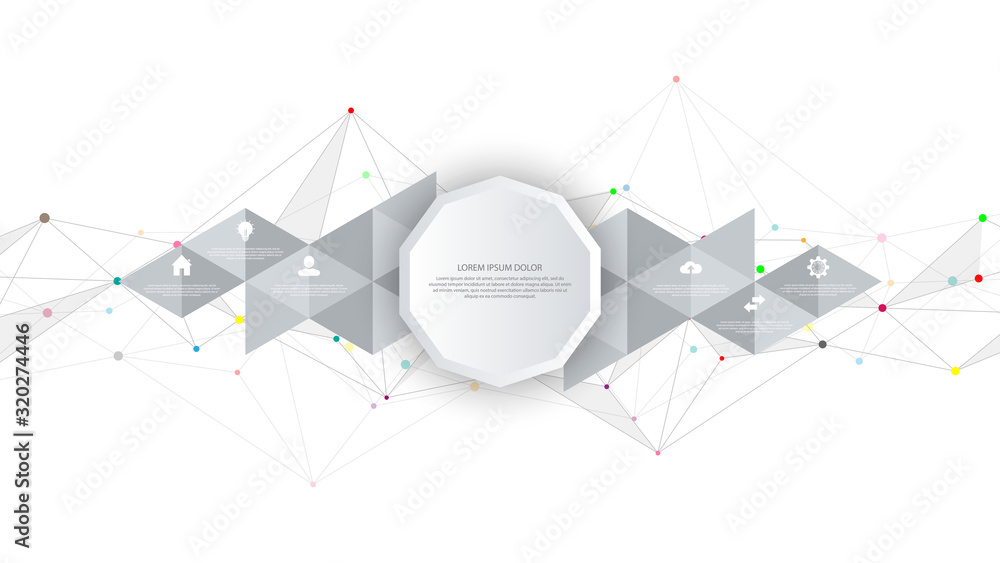 Aufkleber information technology with infographic elements and flat icons. abstract background with connecting