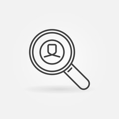 Magnifier with Man outline icon. Vector People Search linear concept symbol