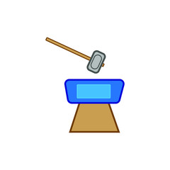 vector icon, blacksmith anvil and mallet