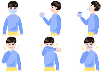子供　男の子　風邪予防　感染症予防　マスク　うがい　くしゃみと咳