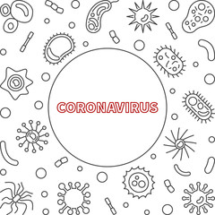 Coronavirus vector minimal linear frame. Virus concept thin line illustration