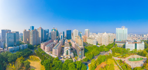 Hot spring park and CBD scenery of Wusi Road, Fuzhou City, Fujian Province, China