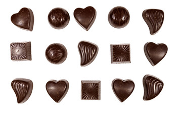Various chocolate candies isolated on white background