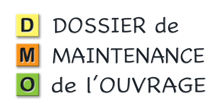 DMO initials in colored 3d cubes with meaning in french language