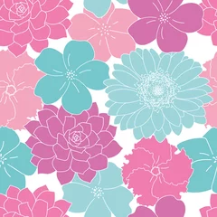 Foto op Canvas Vector pink and turquoise flowers seamless pattern white background © lutya
