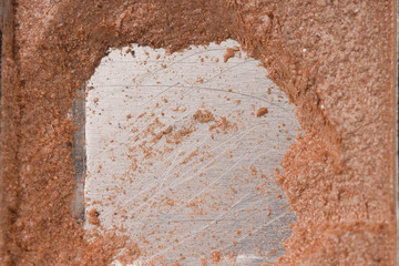 Pink eye shadow in container macro shot .Cosmetic, make.
