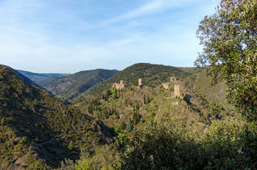 Lastours cathar castle in the occitanie region