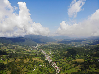 Aerial photography of a mountainous countryside.