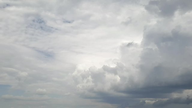 Blue summer sky with dense thick thunderstorm rain clouds moving across the heavens. Fast cloud formation and movement creating a surreal time lapse.