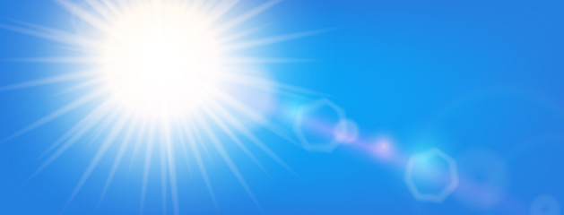 Lins flare, Realistic Flashes of The Sun in the blue sky. 