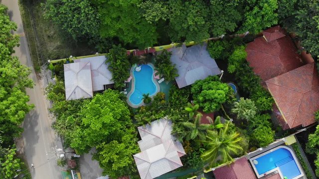 Aerial shot of hotel including pool and green garden at Samara, Costa Rica
