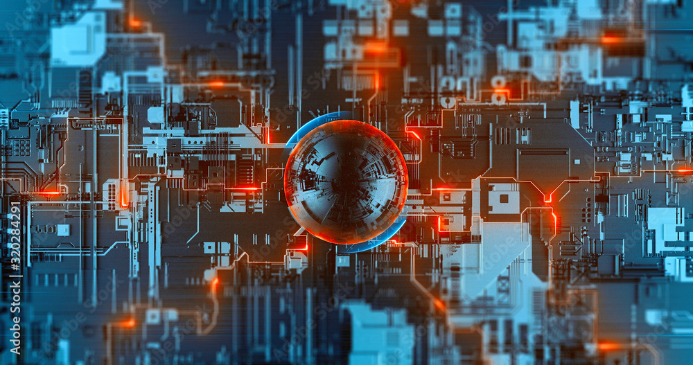 Wall mural digital nanotechnology, neural network, futuristic cryptocurrency cpu processor