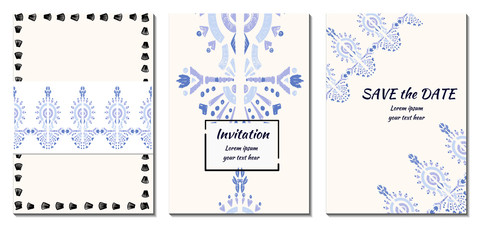 Cover royal greeting design. Modern template with ikat ornament for wedding design or greeting card any purpose