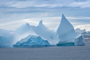 Navigating among enormous icebergs, including the world's largest recorded B-15, calved from the Ross Ice Shelf of Antarctica,