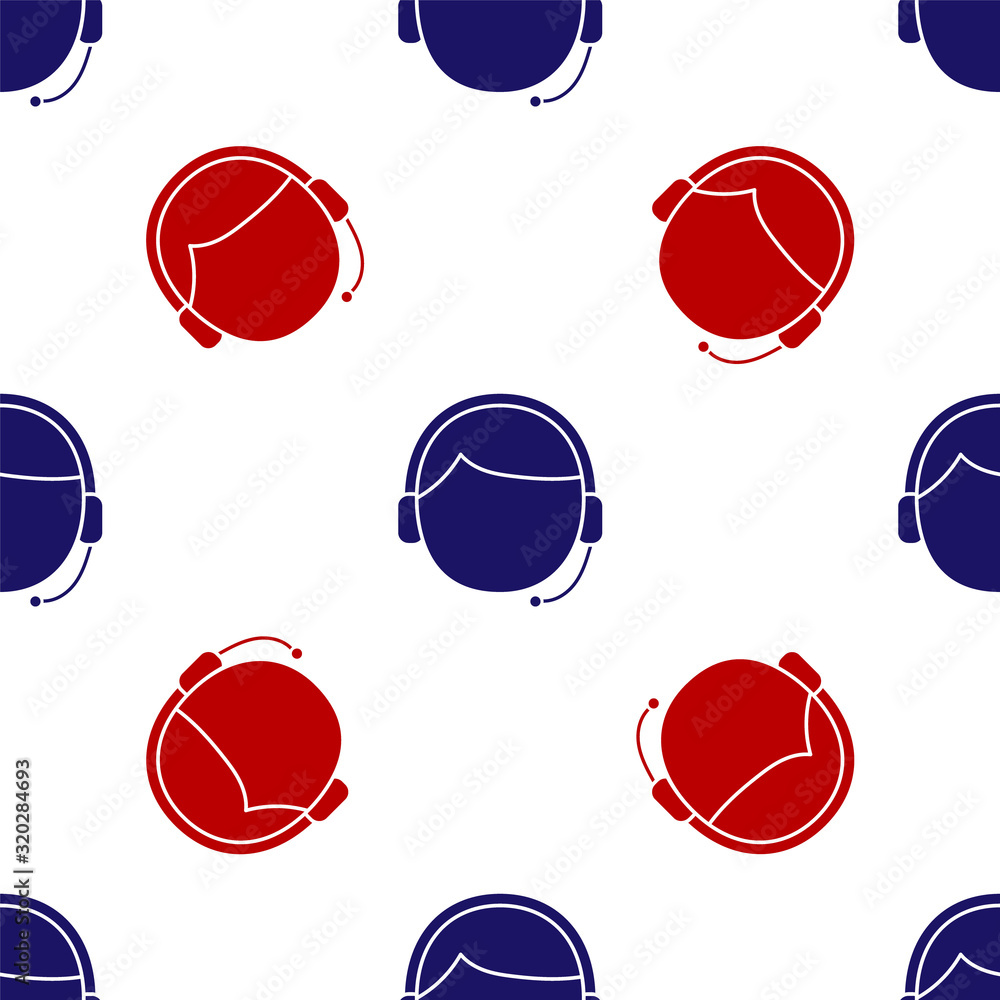 Poster blue and red man with a headset icon isolated seamless pattern on white background. support operator
