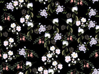 Seamless pattern in small and medium flowers. Small colorful flowers. Ditsy elegant floral background. Template for fashion prints.
