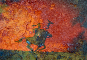 Simulated ancient illustration of Roman cavalryman on a rusty plate 