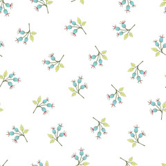 Rose Hip Berries on White Background Vector Seamless Pattern