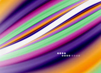 Wave lines abstract background, smooth silk design with rainbow style colors. Liquid fluid color waves. Vector Illustration