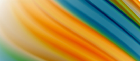 Obraz premium Wave lines abstract background, smooth silk design with rainbow style colors. Liquid fluid color waves. Vector Illustration