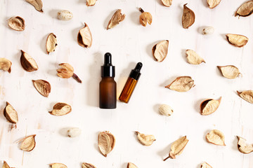 amber glass bottles with glass droppers with natural products