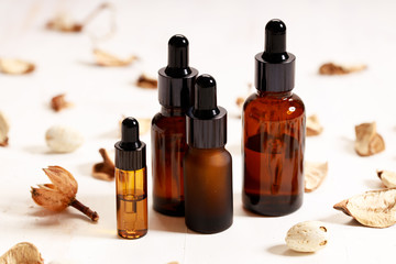 amber glass bottles with glass droppers with natural products