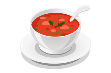 Appetizing flavor of a soup, symbol of sauce. Taste delicious tasty of food, fast meal at the fastfood, snack concept. Symbolic conceptual cartoon flat vector illustration.