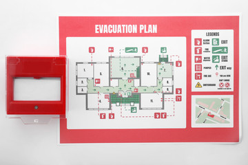Evacuation plan and manual call point on white background - obrazy, fototapety, plakaty