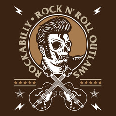 Skull Rockabilly Emblem - obrazy, fototapety, plakaty