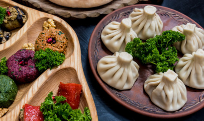 Georgian cuisine food set. Georgian restaurant. Restaurant background
