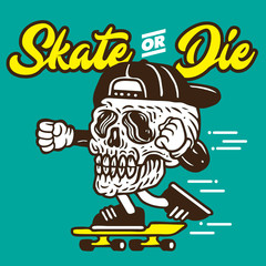 Skate or Die Skull Skateboard Character Design 