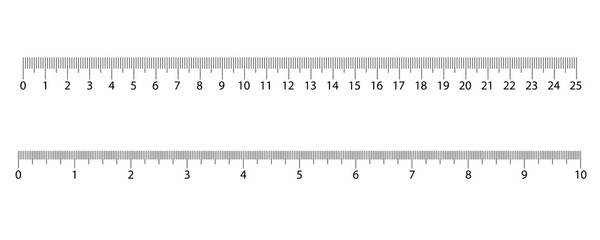 Inch and metric rulers. Centimeters and inches measuring scale cm metrics indicator. Scale for a ruler in inches and centimeters