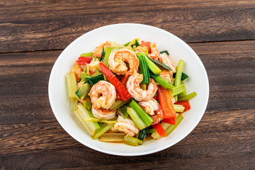 Chinese regular vegetable fried shrimp with celery