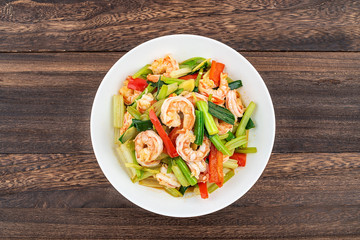 Chinese regular vegetable fried shrimp with celery