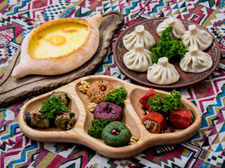 Georgian cuisine food set. Georgian restaurant. Restaurant background