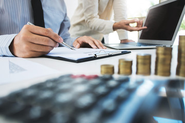 Business financial team meeting in conference room.