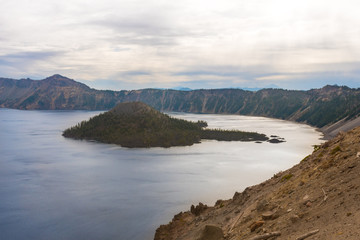 Fototapeta na wymiar View of Wizard Island in Crater Lake from Merriam Point