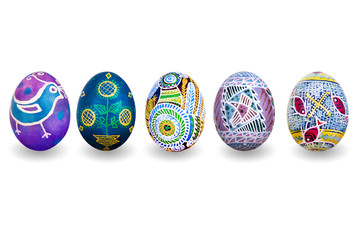 Several easter eggs isolated on a white background with shadows.