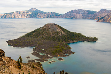 Views of Wizar Island from The Watchman lookout point in Crater Lake
