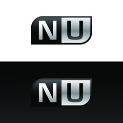 Logo letter NU with two different sides. Negative or black and white vector template design vector