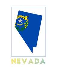 Nevada Logo. Map of Nevada with us state name and flag. Authentic vector illustration.