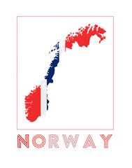 Norway Logo. Map of Norway with country name and flag. Attractive vector illustration.