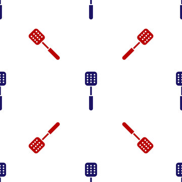 Blue And Red Spatula Icon Isolated Seamless Pattern On White Background. Kitchen Spatula Icon. BBQ Spatula Sign. Barbecue And Grill Tool. Vector Illustration