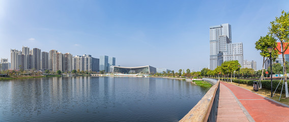 Panoramic scenery of Phoenix Lake Park, Jiaomen, Nansha District, Guangzhou, China